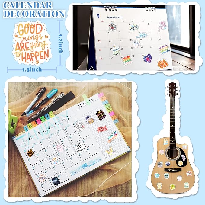 Motivational Stickers 480 Pieces Positive Calendar Stickers for Adults Planner 24 Sheets Inspirational Words Sticker for Water Bottle Diary Album Letter Sticker for Teens Kids Students