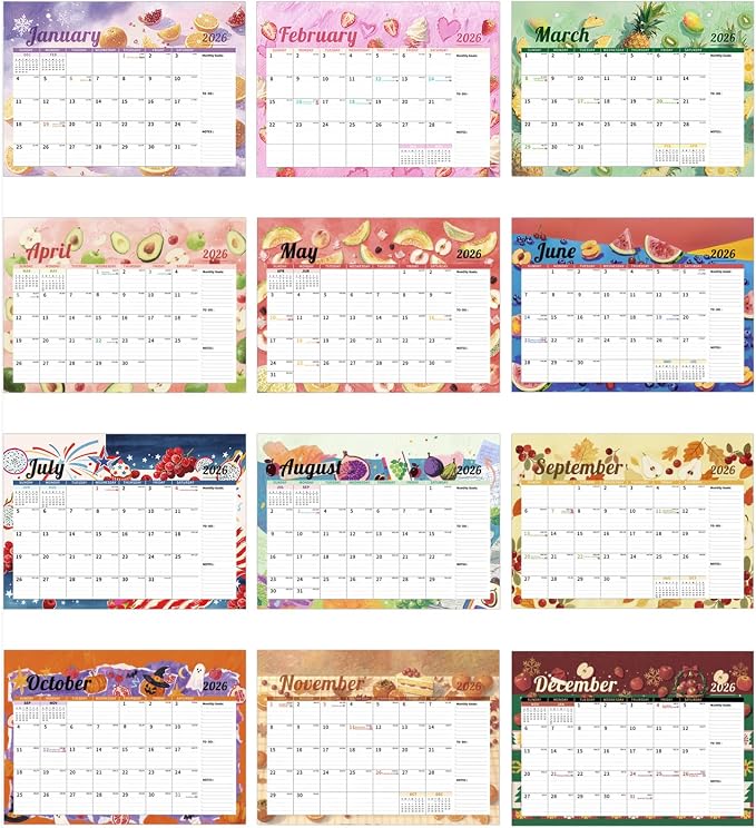 Ospelelf 12" x 17" Desk Calendar 2026-2027, 18 Month Magnetic Wall Calendar with Plastic Cover, Monthly Desktop Calendar Planner for Family Office, Use Jan 2026 - June 2027, Fruits