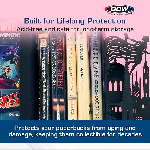 BCW Paperback Book Bags - 100-Pack | 5 x 7 3/8 Inches | Crystal Clear Polypropylene, Acid-Free Protection for Your Pocket Paperbacks | Book Covers for Paperbacks