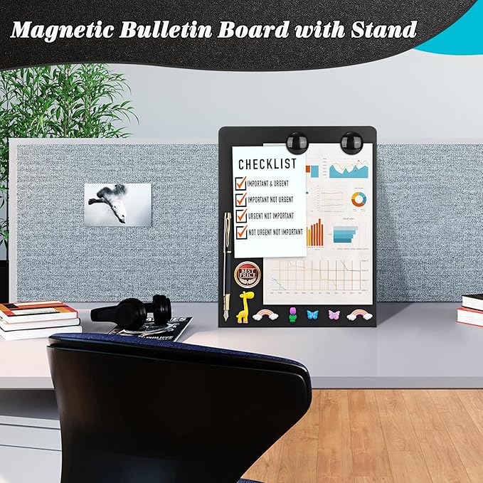 2 PCS Large Magnetic Bulletin Board with Stand, 11x8.7x3.75inch Metal Magnet Display Board, Tabletop Memo Board, Magnetic Display Stand with 4 Magnets for Home School Office (2 PCS, 11x8.7x3.75inch)