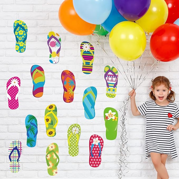 Tenare 60 Pieces Flip-Flop Accents Colorful Flip-Flop Cutouts Summer Bulletin Board Wall Decor Hawaiian Party Cutouts with Glue Point Dots for Classroom Party Decor