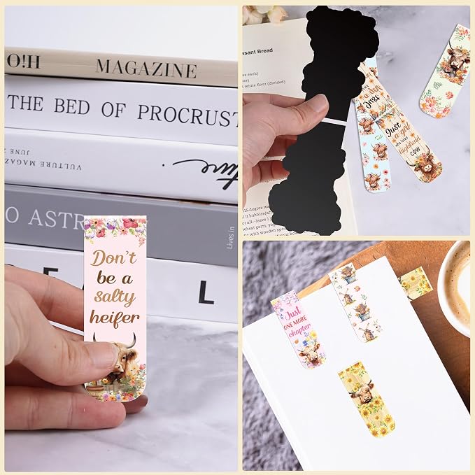 Highland Cow Magnetic Bookmarks: 30 PCS Cute Animal Bookmark Clips, Floral Design Cow Book Marks for Reading, Gifts for Women Girls Cow Lovers, Bookish Supplies for Kids & Adults