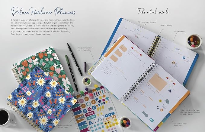 High Note 2027 Planner, 17-Month Weekly & Monthly Hardcover Planner: August 2026 to December 2027, 9" x 10", Fruits with Notes, Lists & Reference Pages + Sticker Sheet