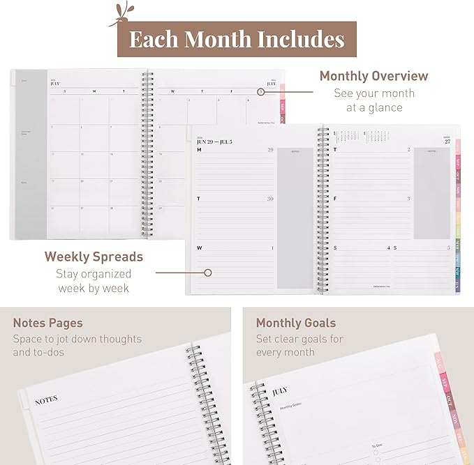 Rileys Academic Planner 2026-2027, Daily, Weekly & Monthly Planner, July 2026 - June 2027, Student Notes Pages, Twin-Wire Binding, Weekly Agenda for School & Work (8.5 x 11-Inches, Black)