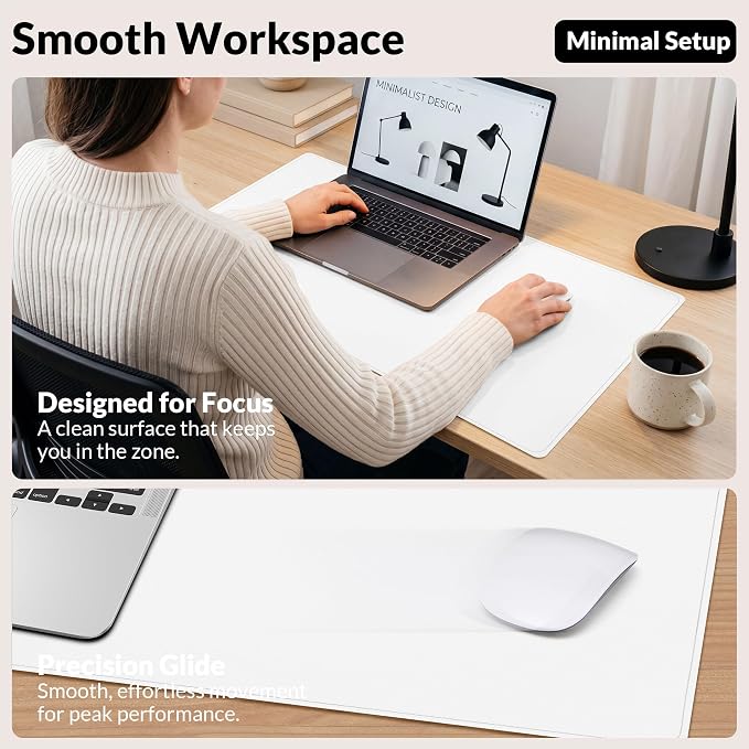 AFIING Cork Desk Mat, White, 31.5" x 17",Desk pad Protector | Dual-Sided Cork & PU Leather, Waterproof, Non-Slip, For Office & Gaming