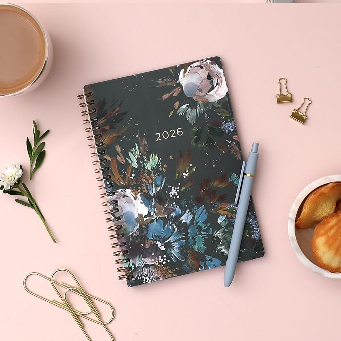Blue Sky Kelly Ventura 2026 Weekly and Monthly Planner Calendar, January 2026 - December 2026, 5" x 8", Flexible Cover, Laminated Tabs, Durable Twin Wire Binding, Storage Pocket, Midnight Garden