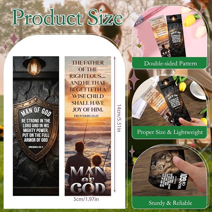 Wxiben Man of God Bookmarks Gifts - 100 Pcs Father's Day Christian Paper Bookmarks Scripture Inspirational Religious Book Page Marker Clip Prayer Gift for Men Dad Book Lovers Church Reading Supplies