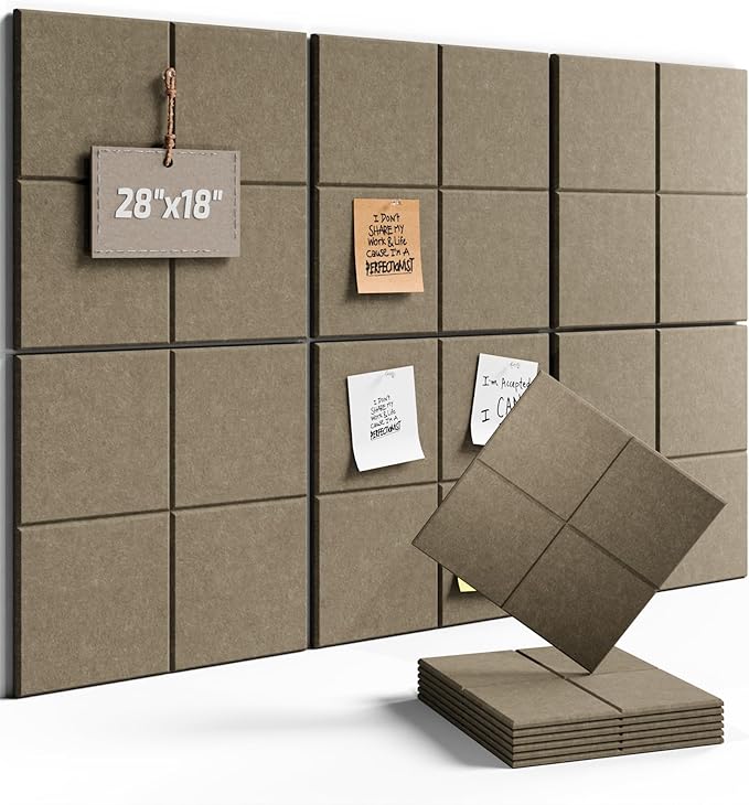Fluxynara Felt Bulletin Board Tiles -28"x18" Cork Board Alternative for Office Decor, Push Pin Board Wall Organizer 6-Pack - Earth Brown
