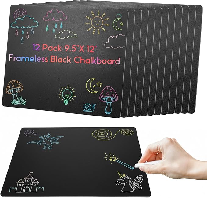 12 Pcs Chalk Board 9.5" x 12" Frameless Chalkboard for Kids Mini Wooden Chalk Board Small Chalkboard Signs Student School Supplies for Kids Classroom Home Office Restaurant
