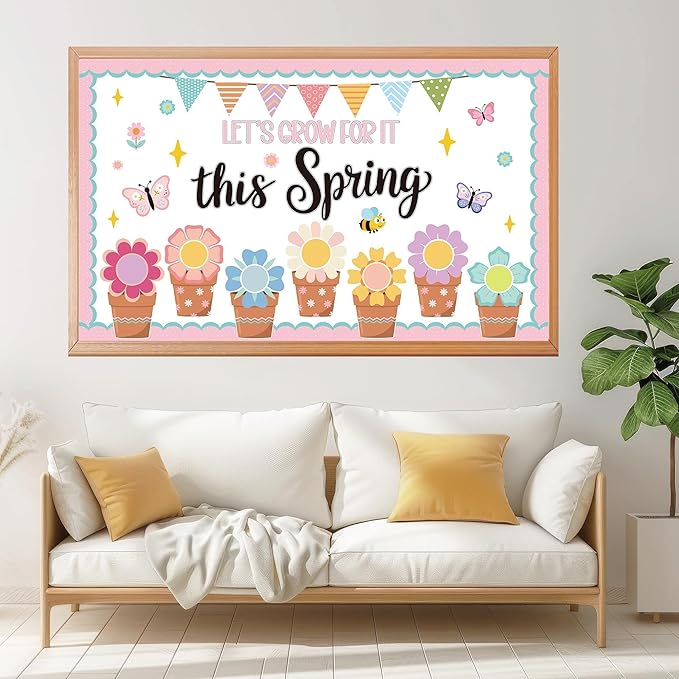 Spring Floral Bulletin Board Set Lets Grow Bulletin Board Spring Inspirational Flower Classroom Decor Spring Flower DIY Paper Cutout Positive Floral Decor for Office Door Wall Home Teacher