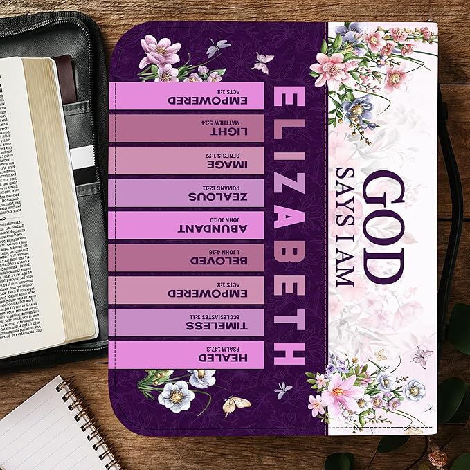 Personalized Man of God Bible Cover, God Says I Am Bible Case PU Leather, Bible Holder Handle Zipper, Faith Scripture with Name Case Bag, Religious Gifts for Church Christians Women Men (GOD-07)