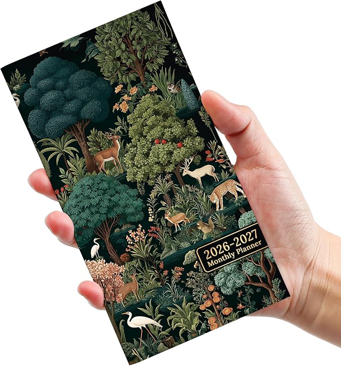 Pocket Calendar 2026-2027 for Purse, Two Year Monthly Planner Pocket Size 6.5" x 3.5", Jan 2026 - Dec 2027 Monthly Planner Small Calendar for School, Work and Home - Enchanted Grove