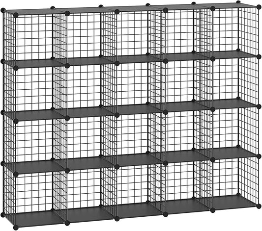 HUBSON Wire Cube Storage Organizer, Book/Toy/Craft/Potted Plants and petCloset Organizers and Storage Shelves 20-Cube Freely Combinable Metal Grids Storage Shelf,Black Plus Iron