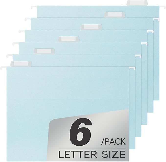 pmybupo High Capacity Blue Hanging File Folders,Pastel Colors,Heavy Duty for Filing Cabinet,Insertable Tabs,Letter Size-6 Pack