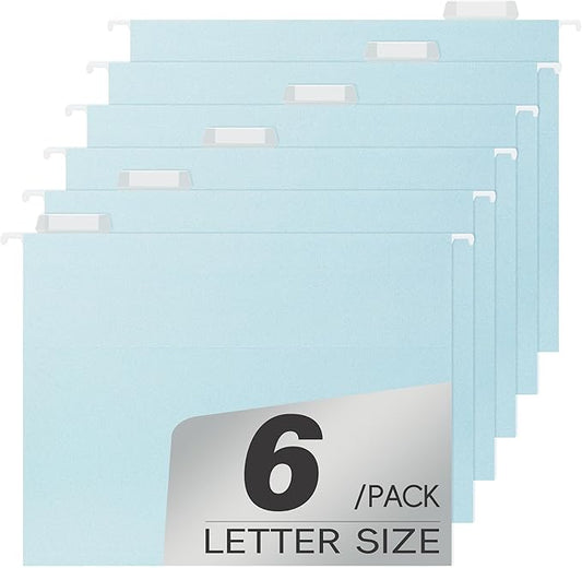 pmybupo High Capacity Blue Hanging File Folders,Pastel Colors,Heavy Duty for Filing Cabinet,Insertable Tabs,Letter Size-6 Pack
