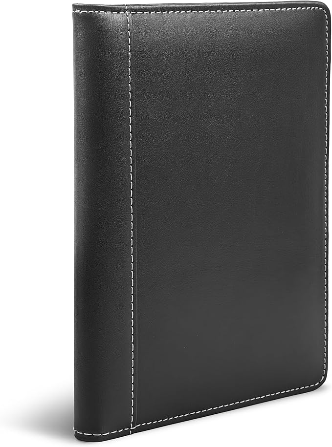 Samsill Contrast Stitch Faux-Leather Portfolio, Mini Size Business Interview Professional Padfolio, Includes 5 x 8 Inch Writing Pad, Black
