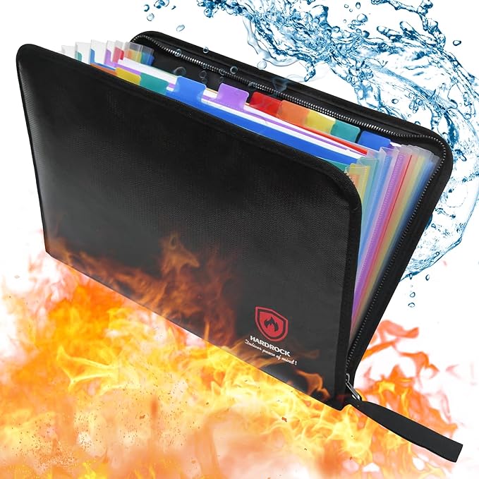 Fireproof Accordion File Organizer,Important Document Organizer,end of Life Planner Organizer Binder，Expanding Portable fire Proof Document Bag，Waterproof Folio Holder File folders for A4 Paper
