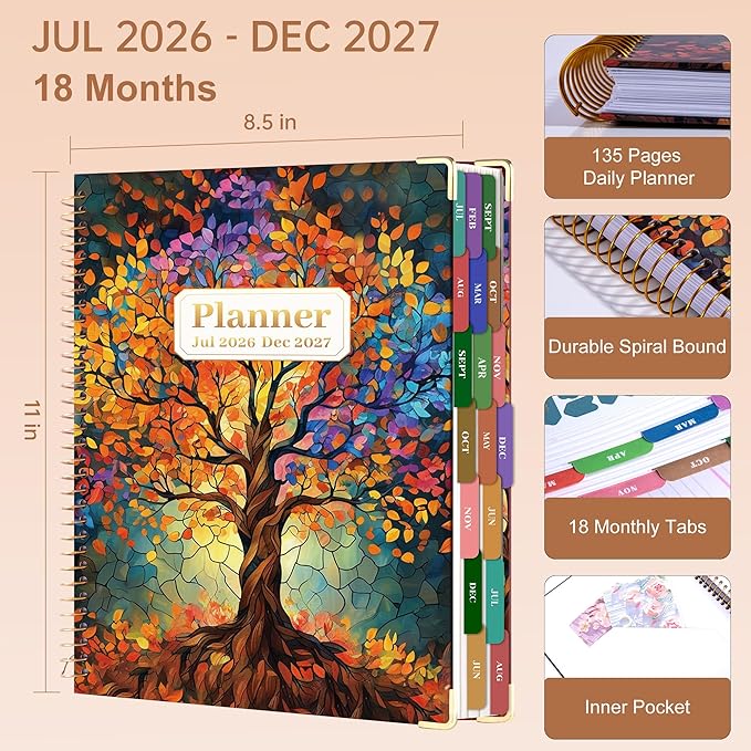 Yoment Planner 2026-2027 Weekly and Monthly 8.5"x11" Large Hardcover Planner from Jul 2026 - Dec 2027 18 Months Calendar Planners for Women Men Yearly Agenda Daily Weekly Planning with Tabs, Tree