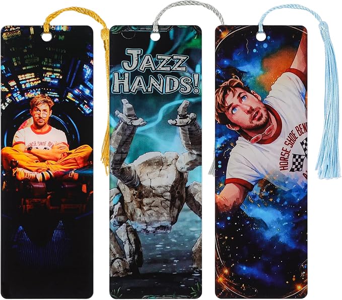 Project Hail Mary Inspired Bookmarks - 3PCS Acrylic Page Markers with Tassels, Grace & Rocky Jazz Hands Fan Art Book Accessories for Sci-Fi Novel Fans & Readers (3PCS Project)