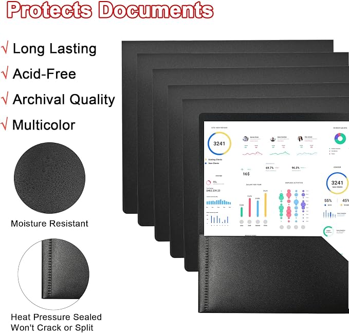 MystiCharm Folders with Pockets Back to School Supplies for Students Teachers 6 Pack 2 Pocket Black Plastic File Folders Bulk for Documents Homework Paper Resume Office School Supplies Accessories