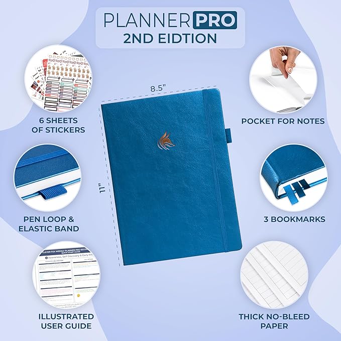Clever Fox Planner PRO 2nd Edition – Undated Weekly Agenda Planner for Setting Goals, Tasks & Time Management – Life Organizer with To-do Lists & Habit Trackers – Large, 8.5x11″ (Mystic Blue)