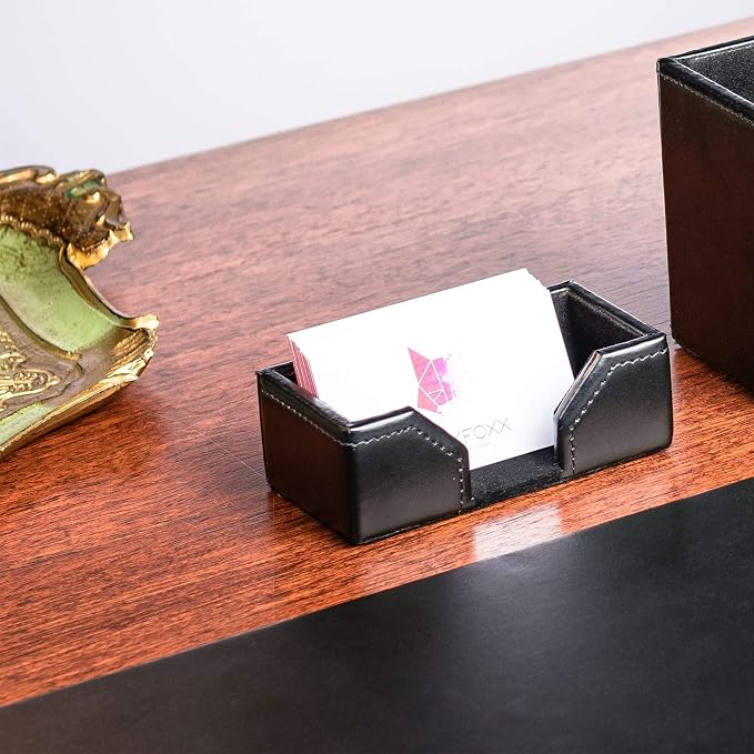 Dacasso Bonded Set Luxury Leather Desk Pad & Desk Organization Essentials, 7 Piece, Black