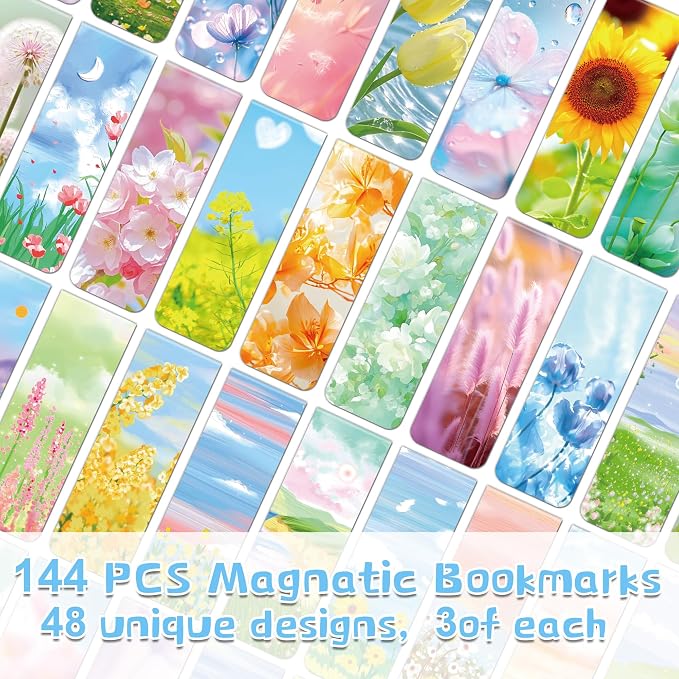 144Pack Magnetic Bookmarks for Reading Women Men Teacher Book Lovers Gifts, Bookmarks Bulk Personalized Bookmark Magnet Bookmark Clips Cute Pretty Funny Book Markers (Flower)