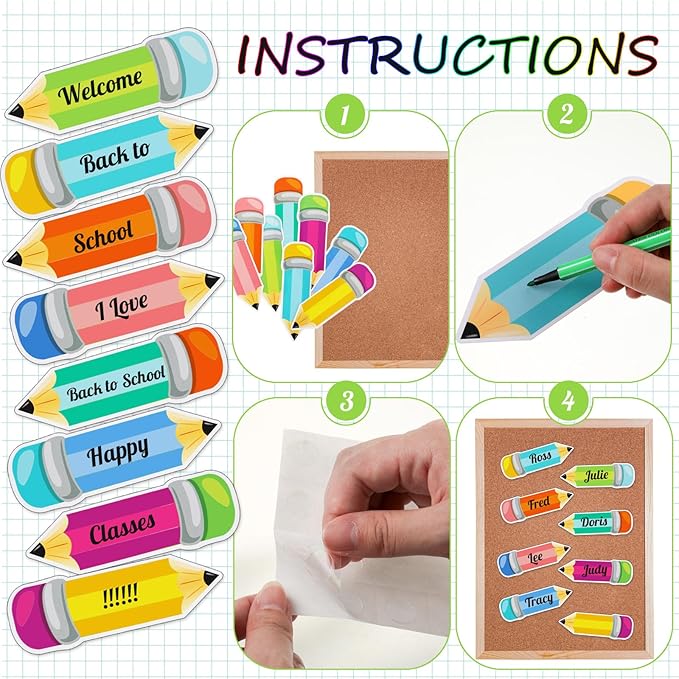 48 Pieces Colorful Pencils Cutouts Pencil Name Tags Paper Pencils for Bulletin Board Locker Decor Teacher Student Name Labels for Back to School Classroom Décor