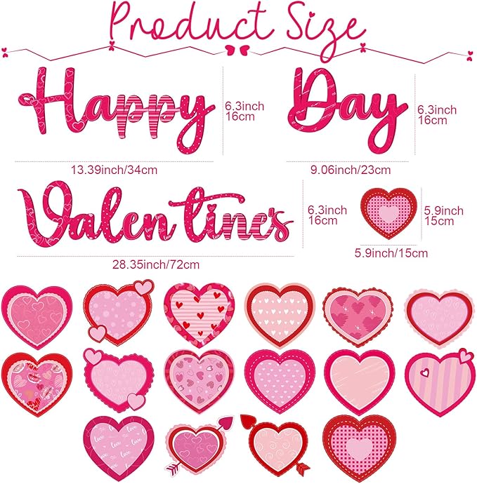 Gersoniel 83 Pieces Valentine's Day Bulletin Board Decorations Paper Love Hearts Cutouts Happy Valentines Cutouts for Romantic Classroom Home Window Door Wall Decorations Supplies