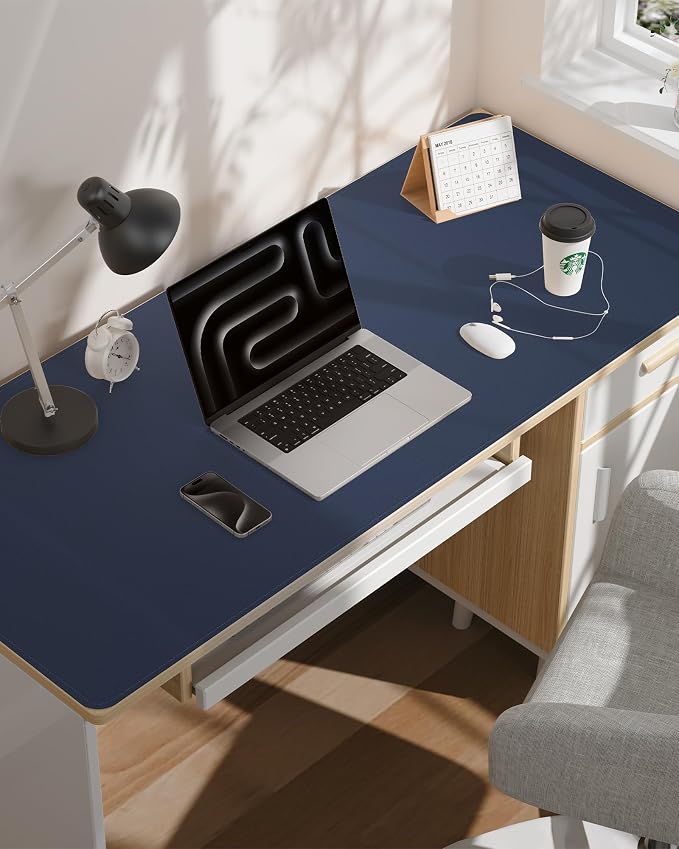 AFIING Large Desk Mat 55" x 24" - PU Leather Desk Pad Protector, Waterproof Non-Slip Extended Mouse Pad for Office Desk, Keyboard, Laptop and Home Workspace (Midnight Blue)