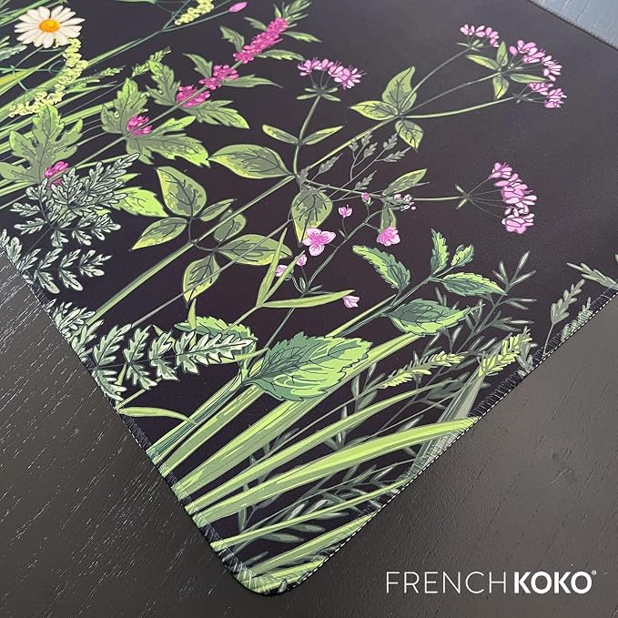 French KOKO Desk Mat, Large Desk Pad Large Mouse Pad Cute Desk Accessories Home Office Essentials Floral Desk Mat Desk Pad Mat for Keyboard Mouse Desk Pads On Top of Desks Computer Women Girls