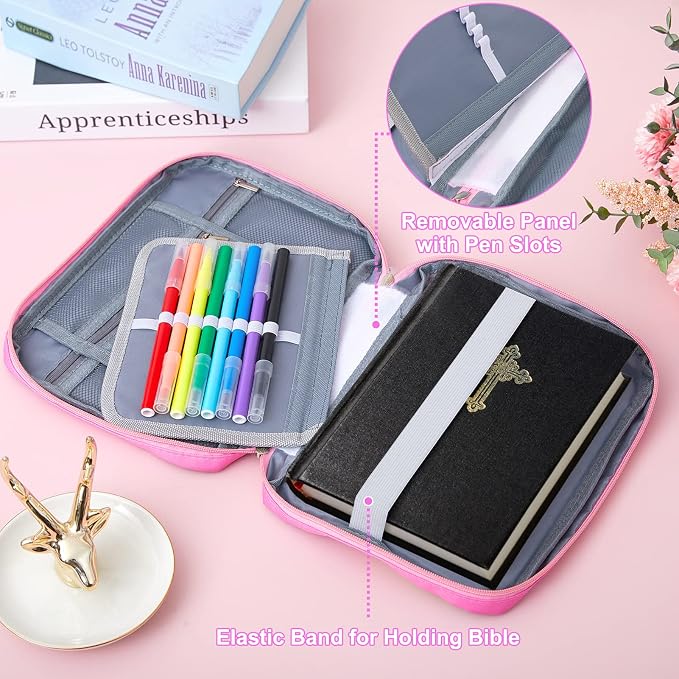 ICOSY Bible Cover Case for Women Girls Kids Bible Bag Case with Handle Kids Girls Bible Study Accessories Supplies