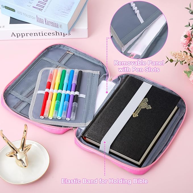 ICOSY Bible Cover Case for Women Girls Kids Bible Bag Case with Handle Kids Girls Bible Study Accessories Supplies