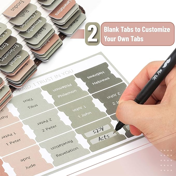 Mr. Pen- Bible Tabs, 75 Tabs, Green Terracotta, Vintage, Laminated Bible Tabs for Women and Men, Bible Tabs for Study Bible, Bible Index Tabs, Bible Book Tabs, Bible Labels Tabs, Mr Pen Bible Tabs