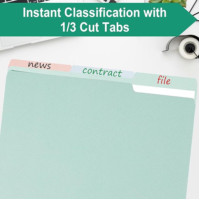 pmybupo18 Pack Green File Folders,1/3 Cut,Letter Size Colored File Folders,Decorative Multicolor Durable 11pt Paper,Two-Tone Design