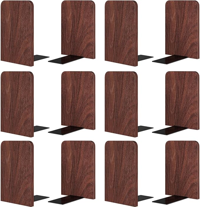 6Pairs Book Ends Bulk Square Wooden Book Ends Heavy Duty Bookends
