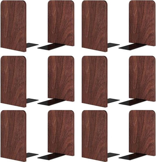 6Pairs Book Ends Bulk Square Wooden Book Ends Heavy Duty Bookends