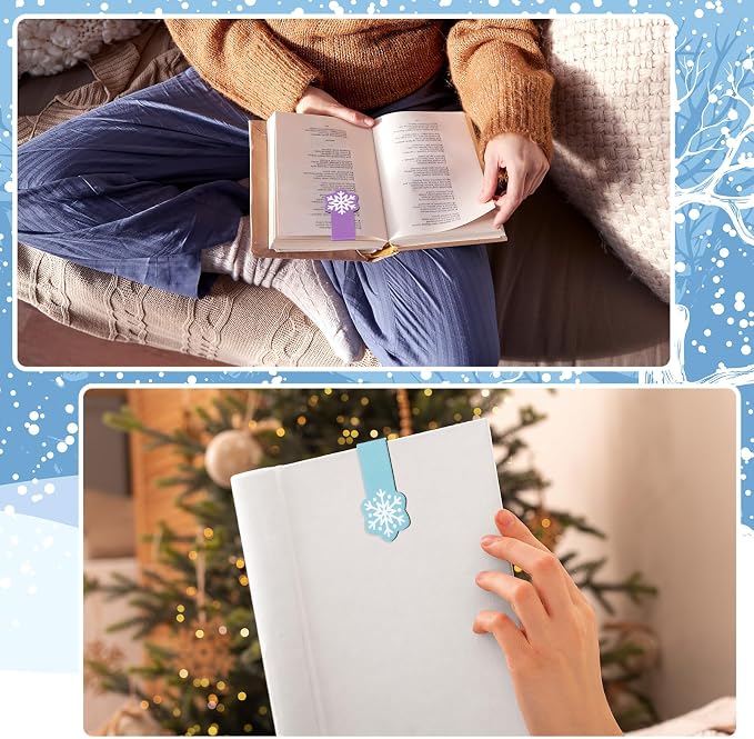 Clabby 48 Pcs Mini Snowflake Magnetic Bookmark Bulk Snowflake Page Clip Magnet Book Page Markers Set for Teacher Appreciation Graduation Book Lovers Students Reader Gifts Office House Supplies 4 Style