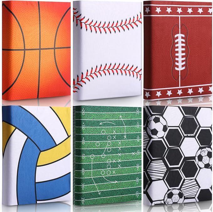 Fuyoooo 6 Pcs Stretchable Book Covers up to 9 x 11 Inches Nylon Fabric Jumbo Book Sleeves Washable Durable Reusable Cover Protector for Hardcover Textbooks Notebook(Balls)