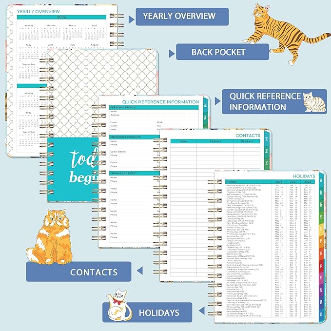 Planner 2026-2027 - 2026-2027 Cats Planner Weekly and Monthly, July 2026 - June 2027, 6.4"x 8.5", Cute Planners with Elastic Closure, Inner Pocket - Cats