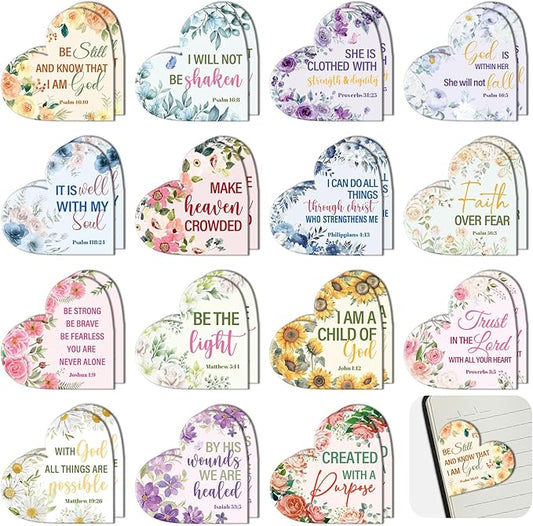 Christian Bible Magnetic Bookmarks Gifts - Wxiben 30 Pcs Inspirational Bookmarks for Women Bible Verses Floral Heart Book Mark Magnetic Page Clips Religious Gift for Church Reading Book Lovers Student
