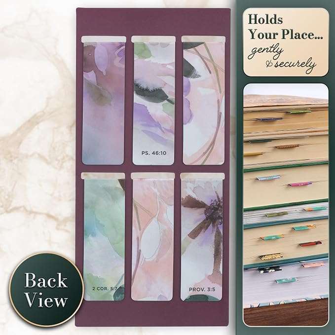 Christian Art Gifts Colorful Inspirational Magnetic Scripture Bookmark Set for Women: Bible Verses, White, Purple, Teal, Pink, Green Multicolor Floral Cute Watercolor Theme for Books, Bibles, Set of 6
