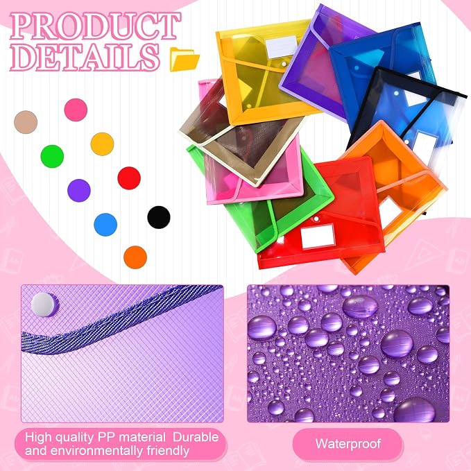 Epakh 27 Pack B4 Plastic Expanding File Folders Waterproof Transparent Expandable File Folder Wallet Document Organizer with Snap Button Closure for School Office Business (Bright Color)