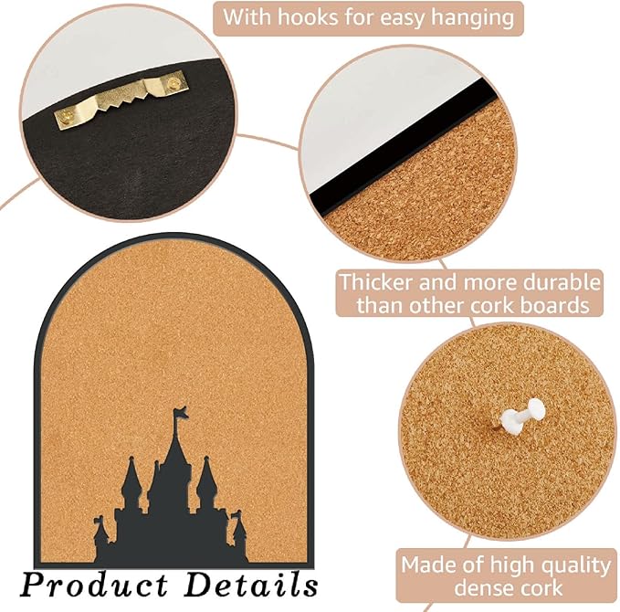 CRASPIRE Castle Pin Cork Board 11.8x9.8In Wall Mounted Framed 0.7" Thick Bulletin Display Badge Wooden Saddle Brown Memory Memo Brooch Lapel Pin Holder Storage for Home Office Bedroom Wedding Decor
