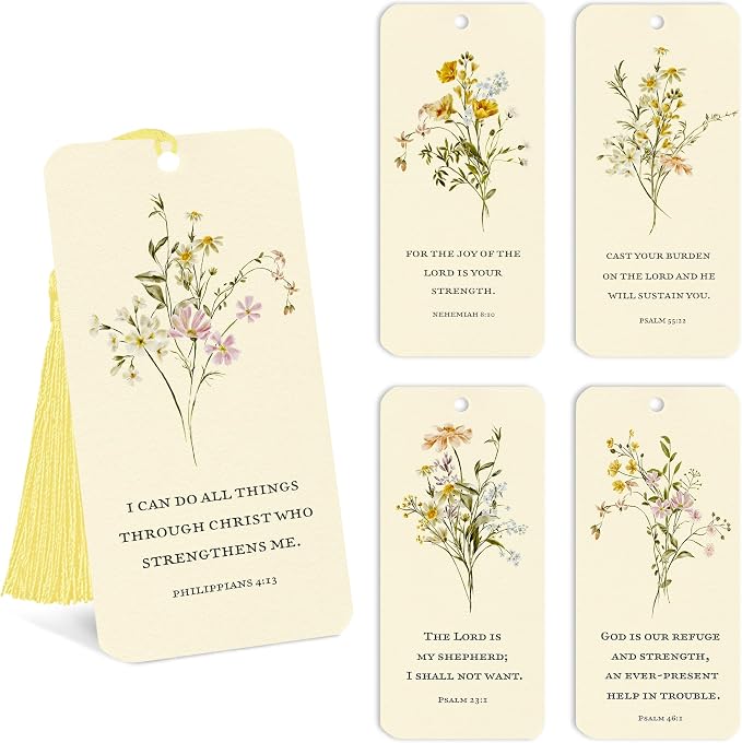 Bible Verse Bookmarks, 10 PCS Floral Christian Paper Bookmark Book Markers with Tassels, Gifts for Women Men Reading Book Lovers Bookish Friends Adults Faith