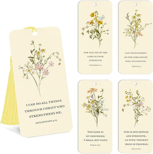 Bible Verse Bookmarks, 10 PCS Floral Christian Paper Bookmark Book Markers with Tassels, Gifts for Women Men Reading Book Lovers Bookish Friends Adults Faith