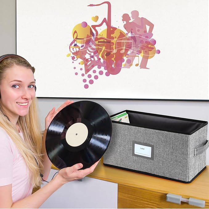 Lukeline 7-Inch Vinyl Record Storage Boxes with Lids and Handles, Stylish and Practical LP Record Organizer for 100+ Single Records, Suitable for Living Room, Study, Concert Hall or Office