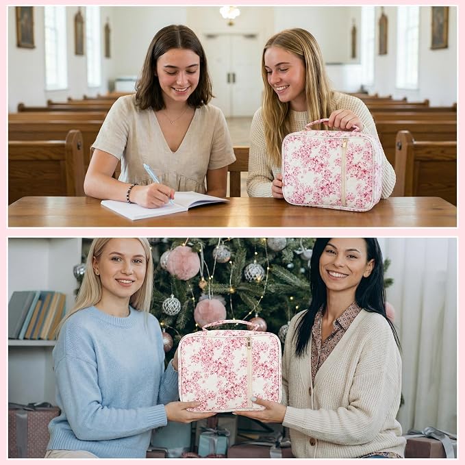 BESARME Bible Cover Case for Women, Large Bible Case Bibles Bag Christian Gifts Bridal Shower Gifts for Girls Religious Study Supplies(Rose)