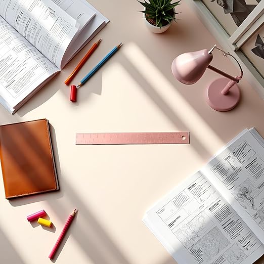 Rose Gold Ruler, Metal Drawing Ruler, Brass Straight, Unisex Learning Measuring Bookmark Stationery for School Office Math Geometry Gift Drafting Tools and Kits