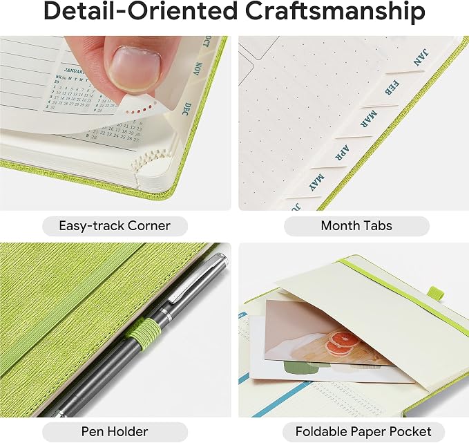 2026-2027 Weekly and Monthly Planner (July 2026–December 2027), 8.5"x11.5", Vertical Layout, 18 Months Agenda with Month Tabs & Pocket, Academic Calendar with Vegan Leather Cover,Apple Green
